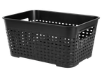 Cesto de plástico preto com design de vime para arrumação