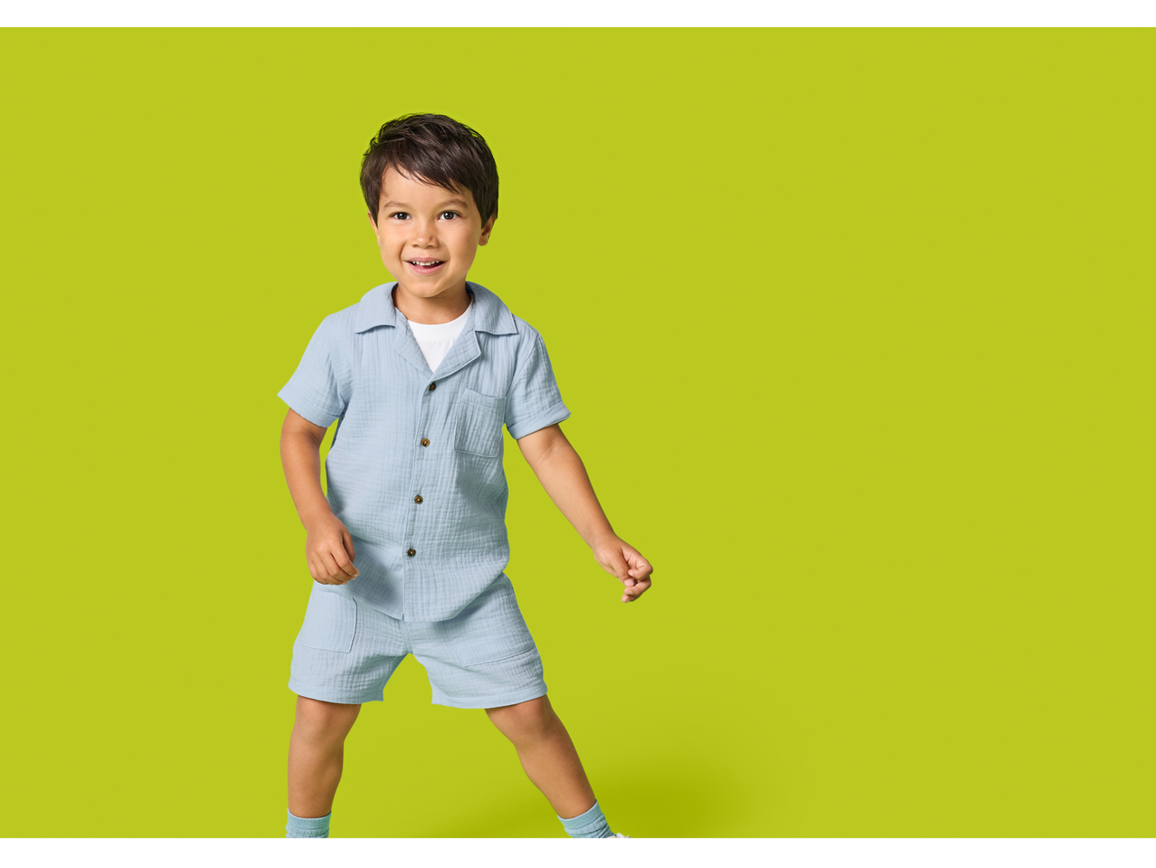 Băiat în set LUPILU din muselină, 2 piese, albastru deschis.