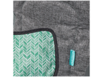 Gray fabric with green Infantino pattern and tag