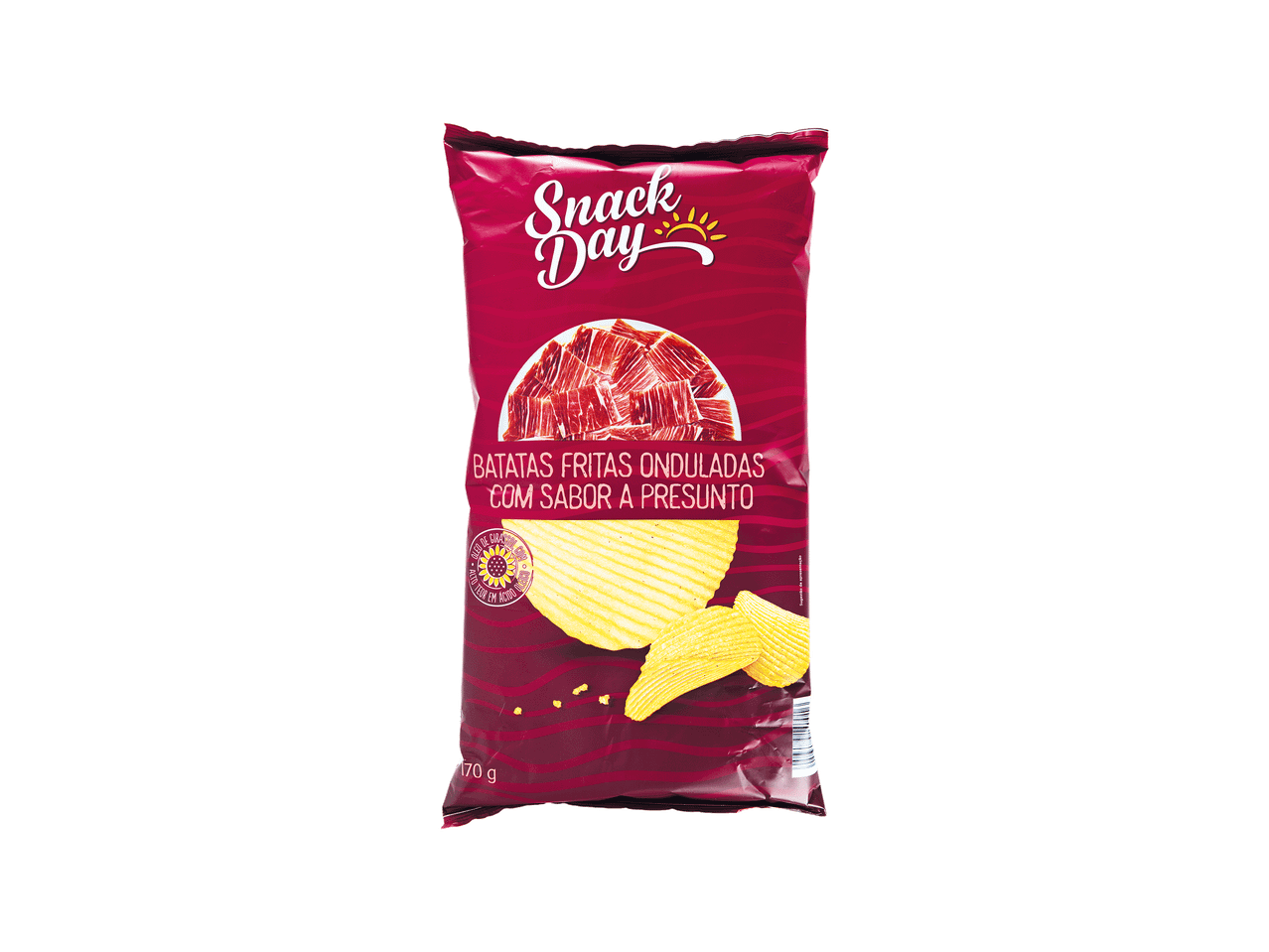Saco de batatas fritas onduladas com sabor a presunto, 170g.