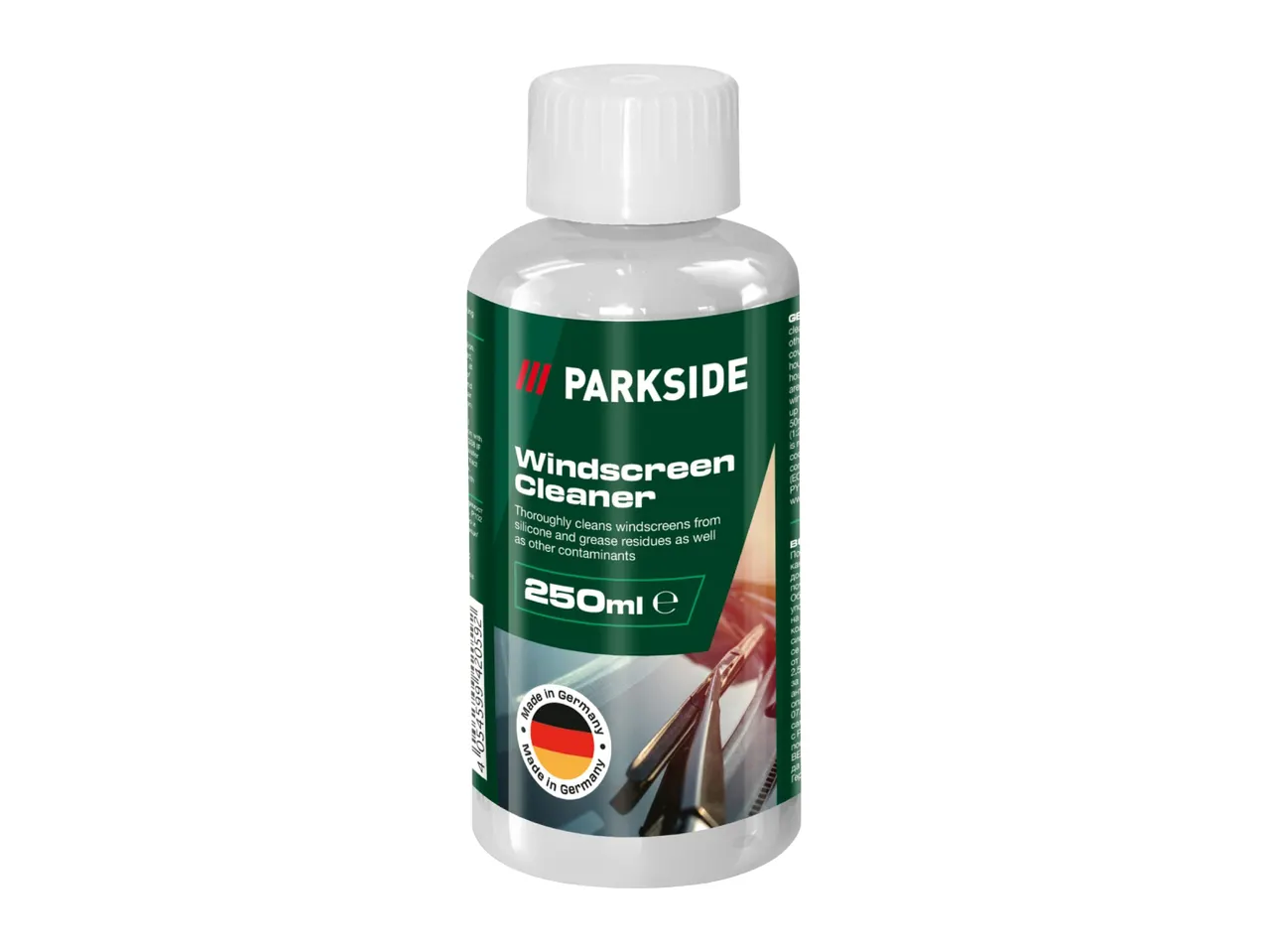 Windscreen cleaner bottle, 250ml, with text 'Made in Germany' and a car windshield graphic.