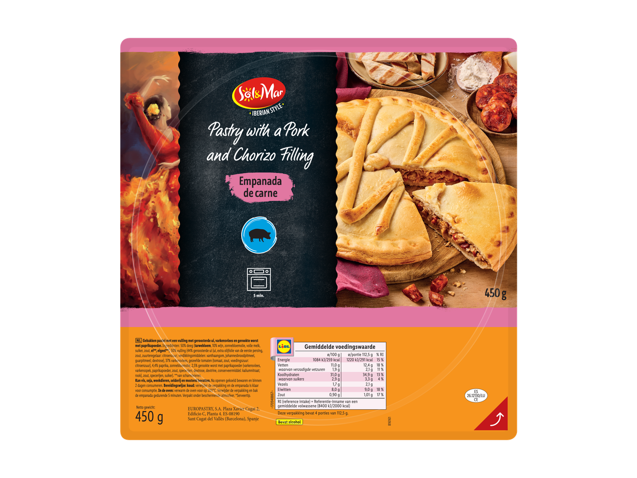 SOL & Mar Empanada met varkensvlees en chorizo vulling, 450g
