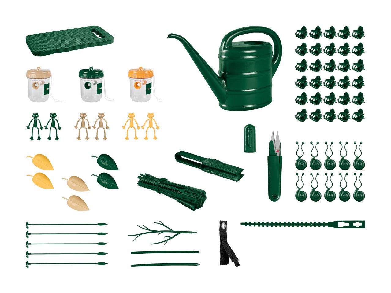 Komplettes Gartenset mit Gießkanne, Werkzeug und Zubehör.
