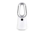 White and silver bladeless fan heater with digital display