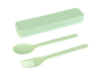 Pastel green cutlery set in a case.