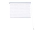 White roller blind with horizontal translucent and opaque stripes.