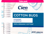Cien bețișoare de bumbac, 400 bucăți, 100% bumbac organic.