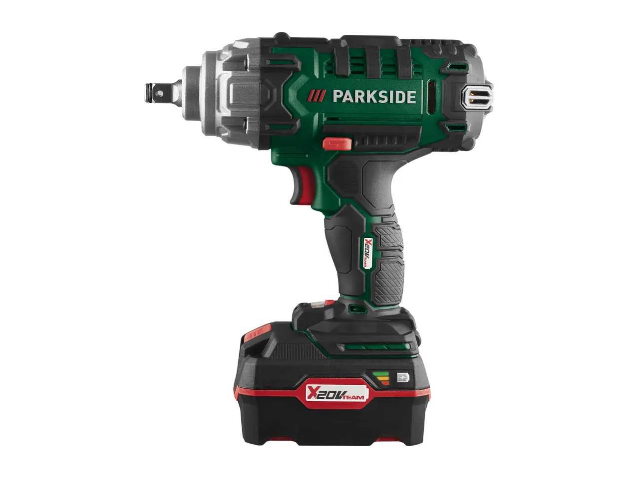 A Parkside cordless impact wrench with battery.