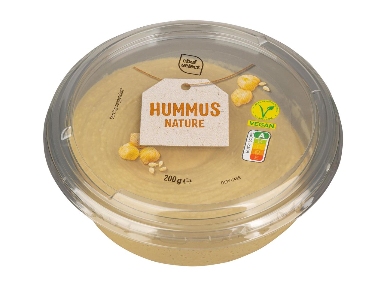 Chef Select Hummus Nature, 200g, Nutri-Score A és vegán címkével