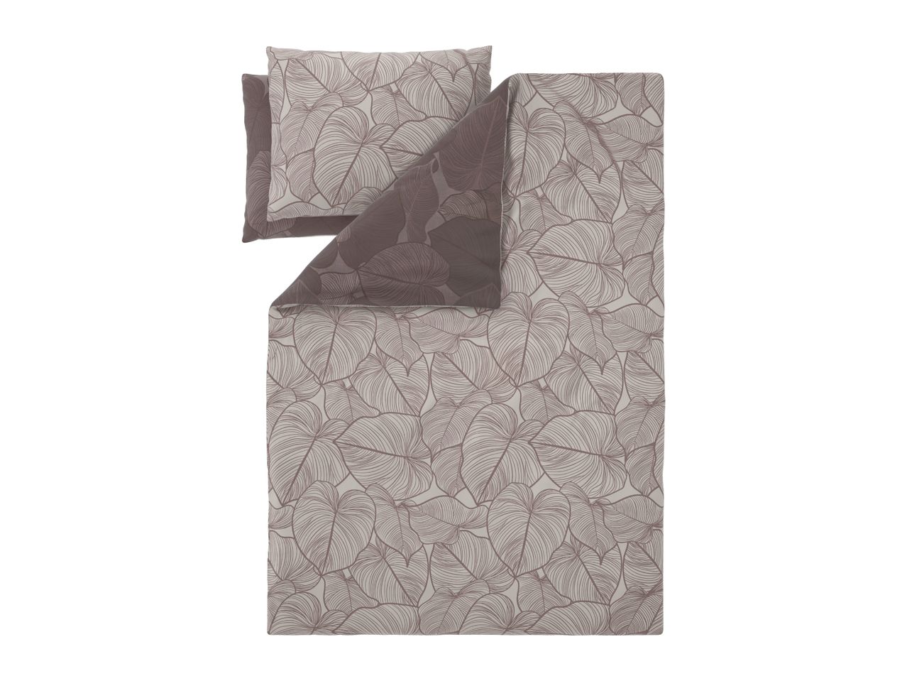 Reversible bed linen set with a brown and beige leaf pattern