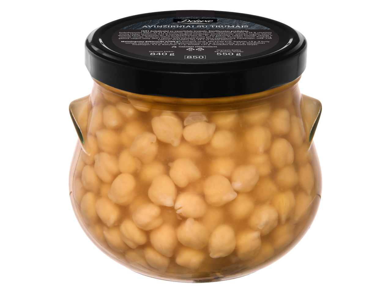 DELUXE avinžirniai su trumais stiklainyje, nurodant grynąjį ir nusausintą svorį.