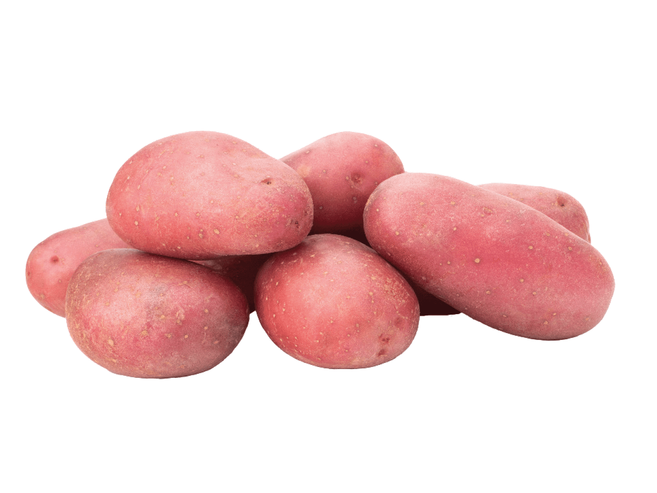 Gomila crvenih krompira sa ružičastom kožom i svetlim mrljama.