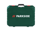 Parkside® green tool kit with a black handle and red latches.