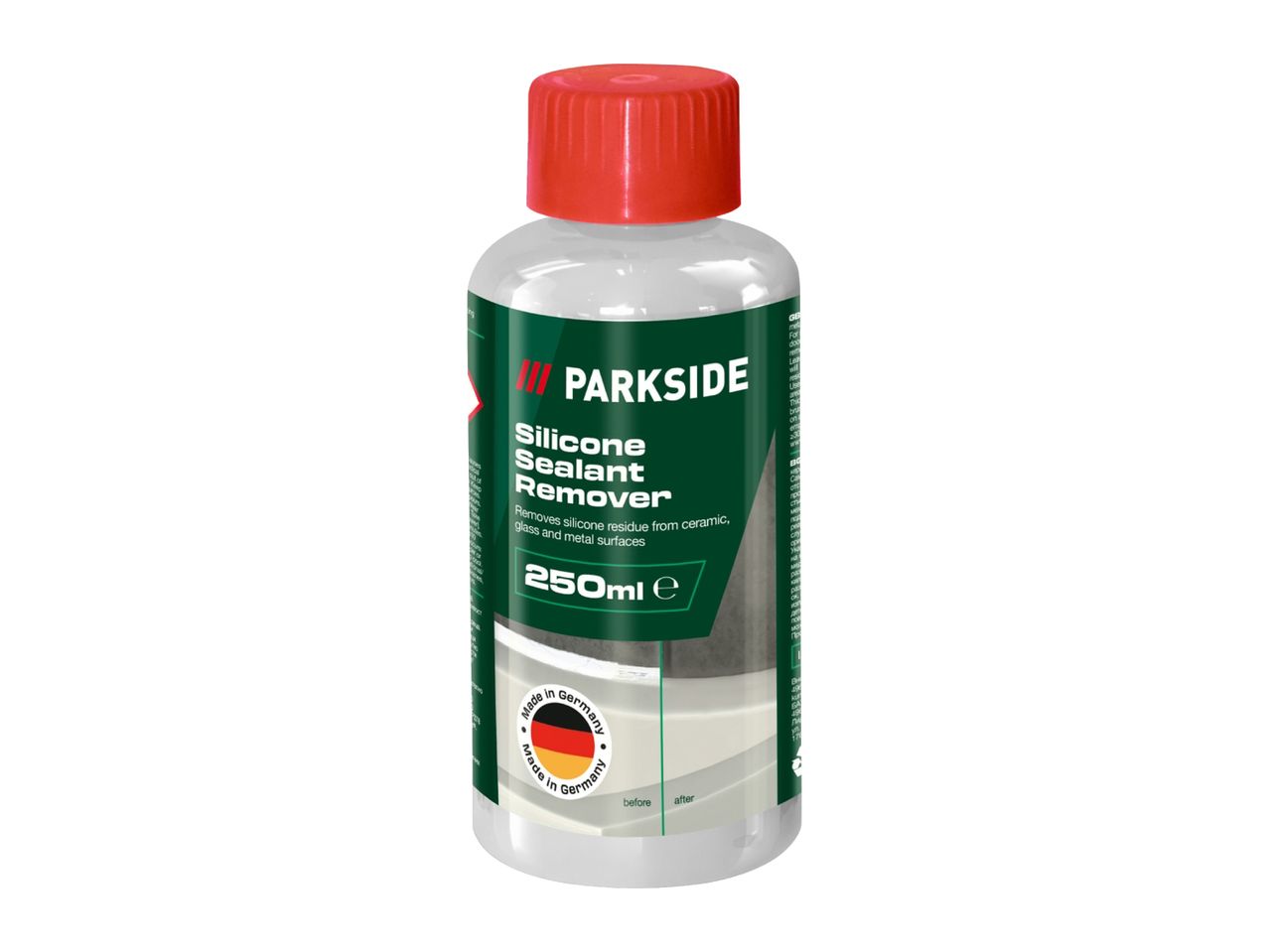 Silicone Sealant Remover bottle, 250ml, for ceramic, glass, and metal surfaces.