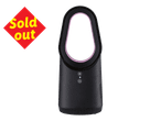 A black bladeless fan with a pink inner ring and a red 'Sold out' sign.