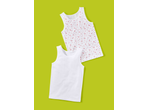 lupilu® Kids' Vests: two white vests, one plain and one with pink hearts pattern