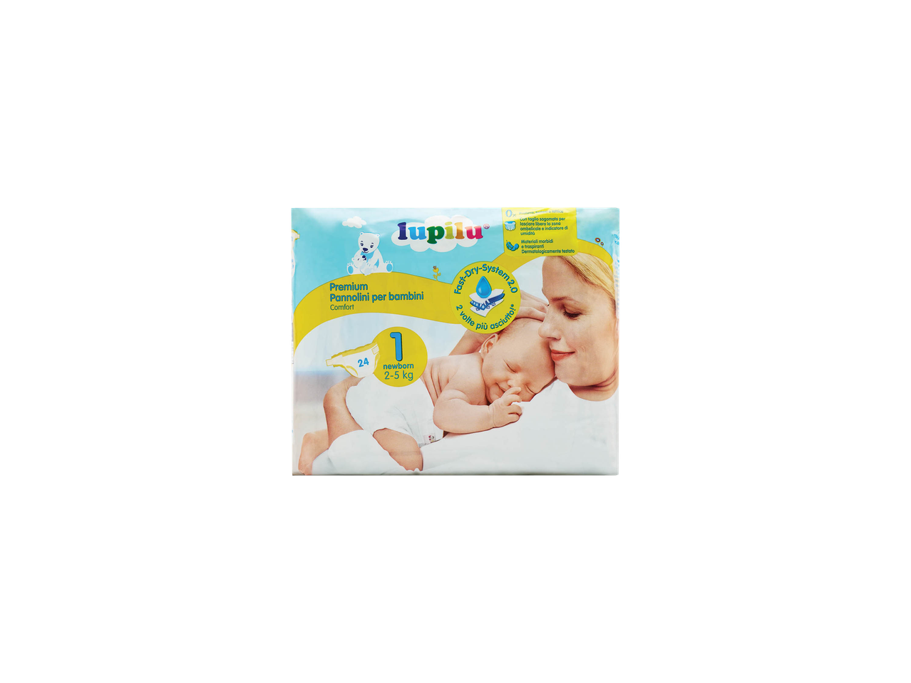 Pacco di pannolini per neonati Babylove, taglia 1.