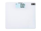 A white Omron digital bathroom scale displays zero weight.