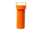 Orange cylindrical container with a handle on the lid