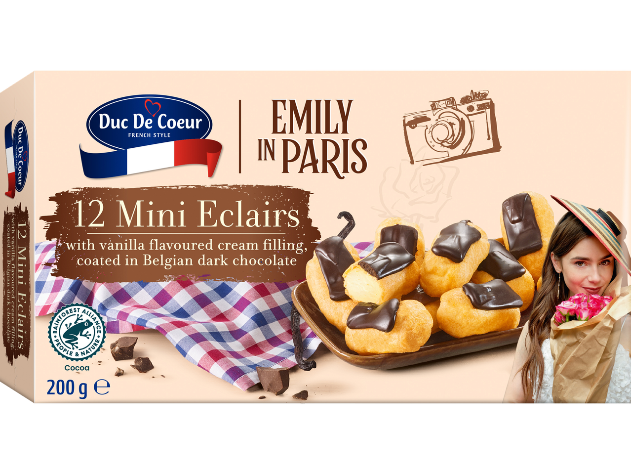Duc de Coeur Emily in Paris: 12 Mini-éclair med vaniljkräm och belgisk choklad.