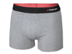 Caleçon boxer gris pour homme avec une ceinture noire et rouge.