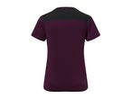 Crivit women's short-sleeved running top in dark purple with black shoulder panel.