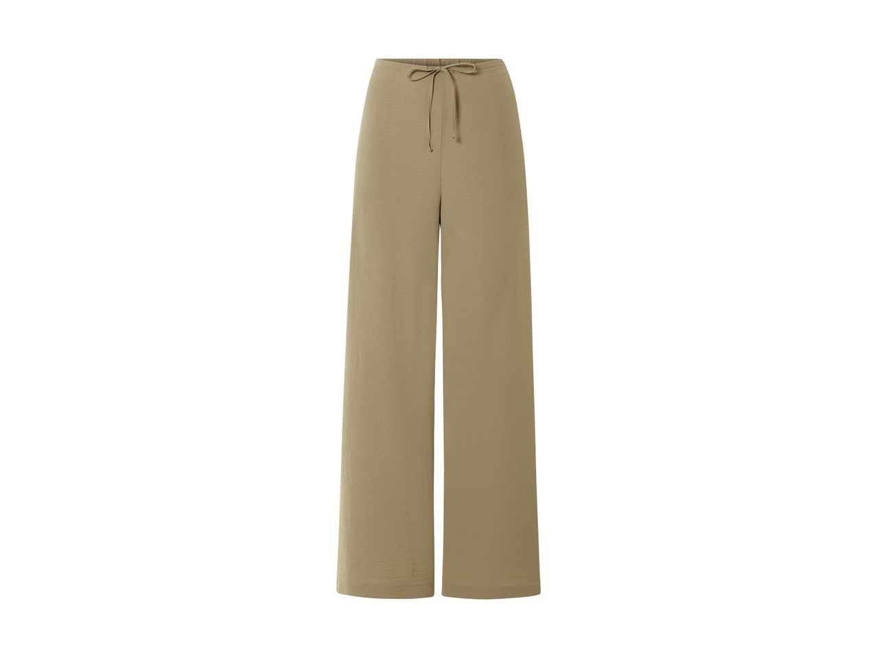 Beige, løse bukser med snøre i taljen.