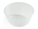 Translucent plastic measuring cup with faint markings.