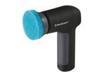 Black electric cleaning brush with a round blue scrubbing pad