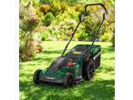 Parkside 40V Cordless Lawn Mower on green grass in a garden.