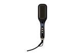 Black heated hair straightening brush with a digital temperature display and control buttons.