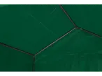 Interior of a green tarp, with visible black metal poles