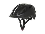 Black bicycle helmet with reflective stripes and adjustable straps