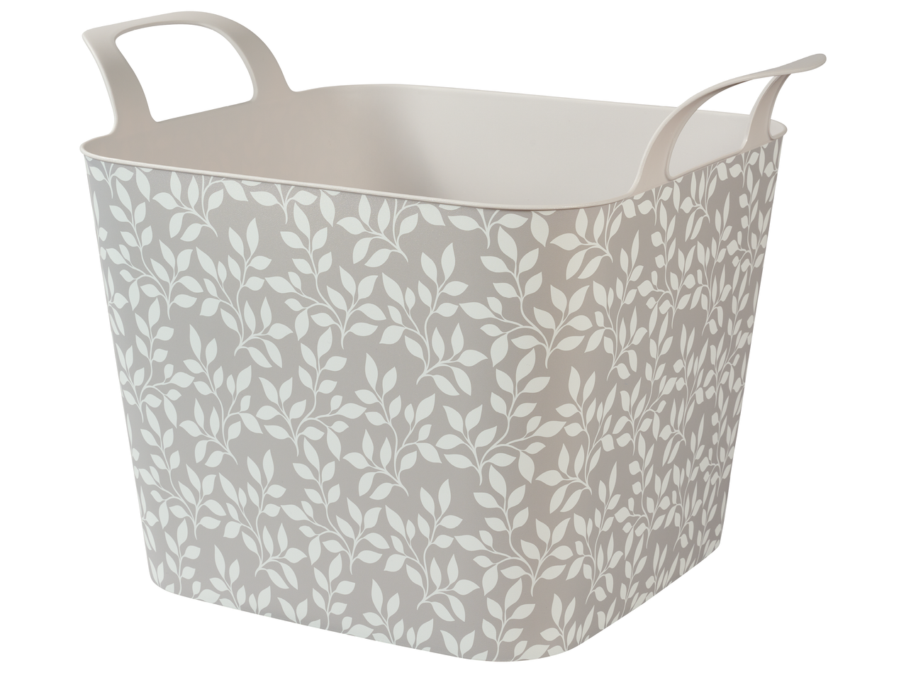 Сив кош за съхранение с дръжки и бял флорален десен