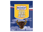 Mézes BBQ marhahús jerky kék csomagolásban, bikafej alakú ablakkal.