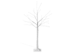 White LED birch tree with bare branches and a square base on a black background.