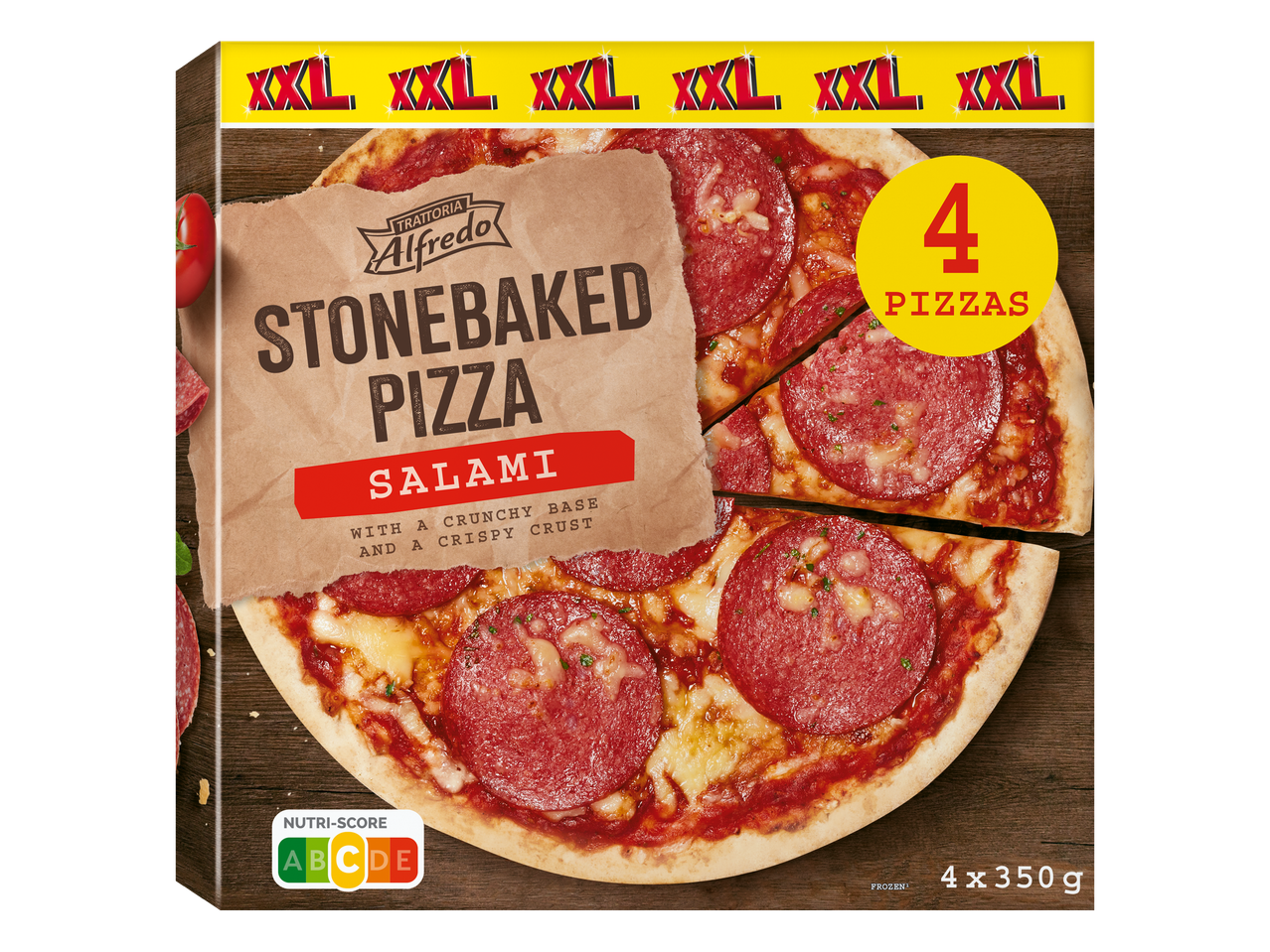 Trattoria Alfredo Stonebaked Salami Pizza XXL, 4 stuks, 4x350g