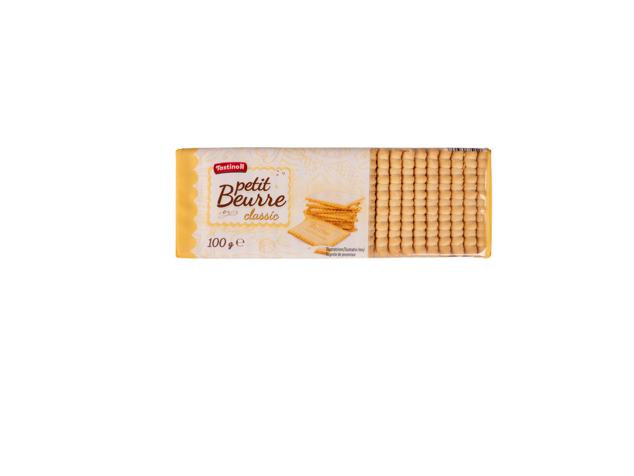 Un pachet de biscuiți clasici Tastino Petit Beurre.