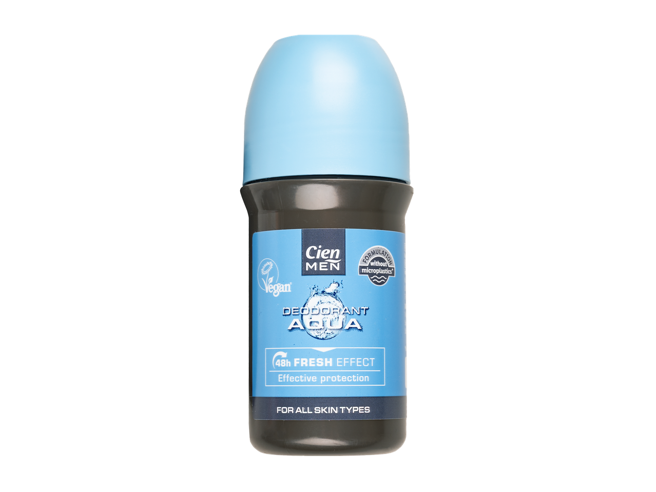 Deodorant roll-on Cien Men Aqua, vegan și fără microplastice, oferă un efect de prospețime de 48h.