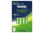Négy darab TRONIC újratölthető AA elem 2500 mAh kapacitással.