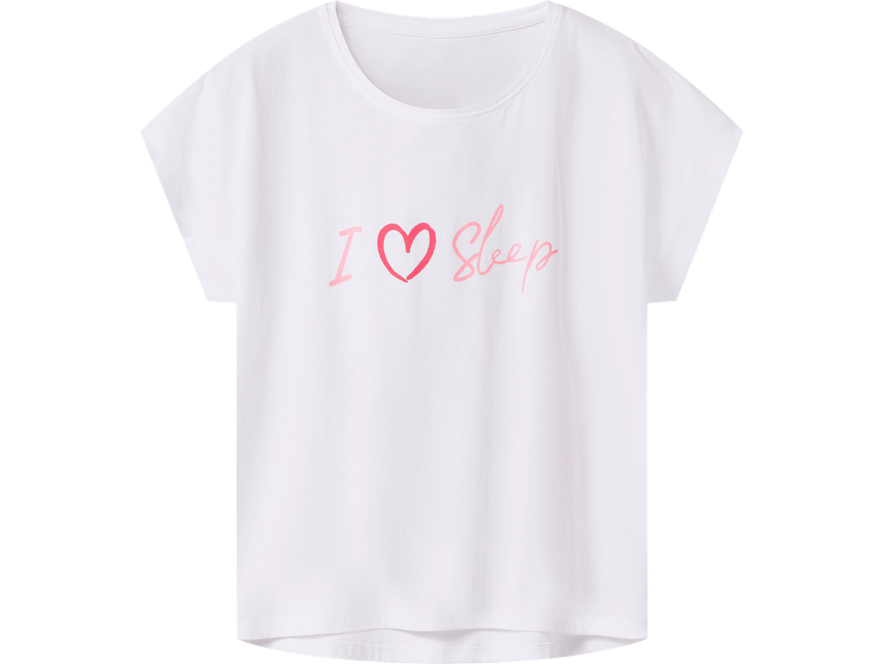 Fehér póló rózsaszín „I ❤️ Sleep” felirattal