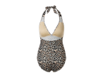 Costum de baie cu imprimeu leopard și decolteu halter.
