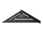 Black metric speed square with common rafter conversion tables.