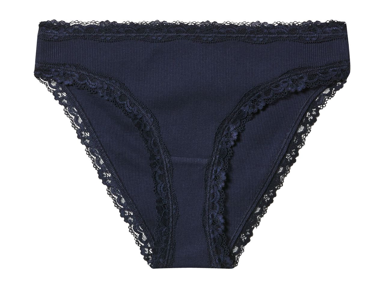 Dark blue ribbed lace briefs for women.