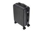 Black hard-shell suitcase with four wheels and a retractable handle.