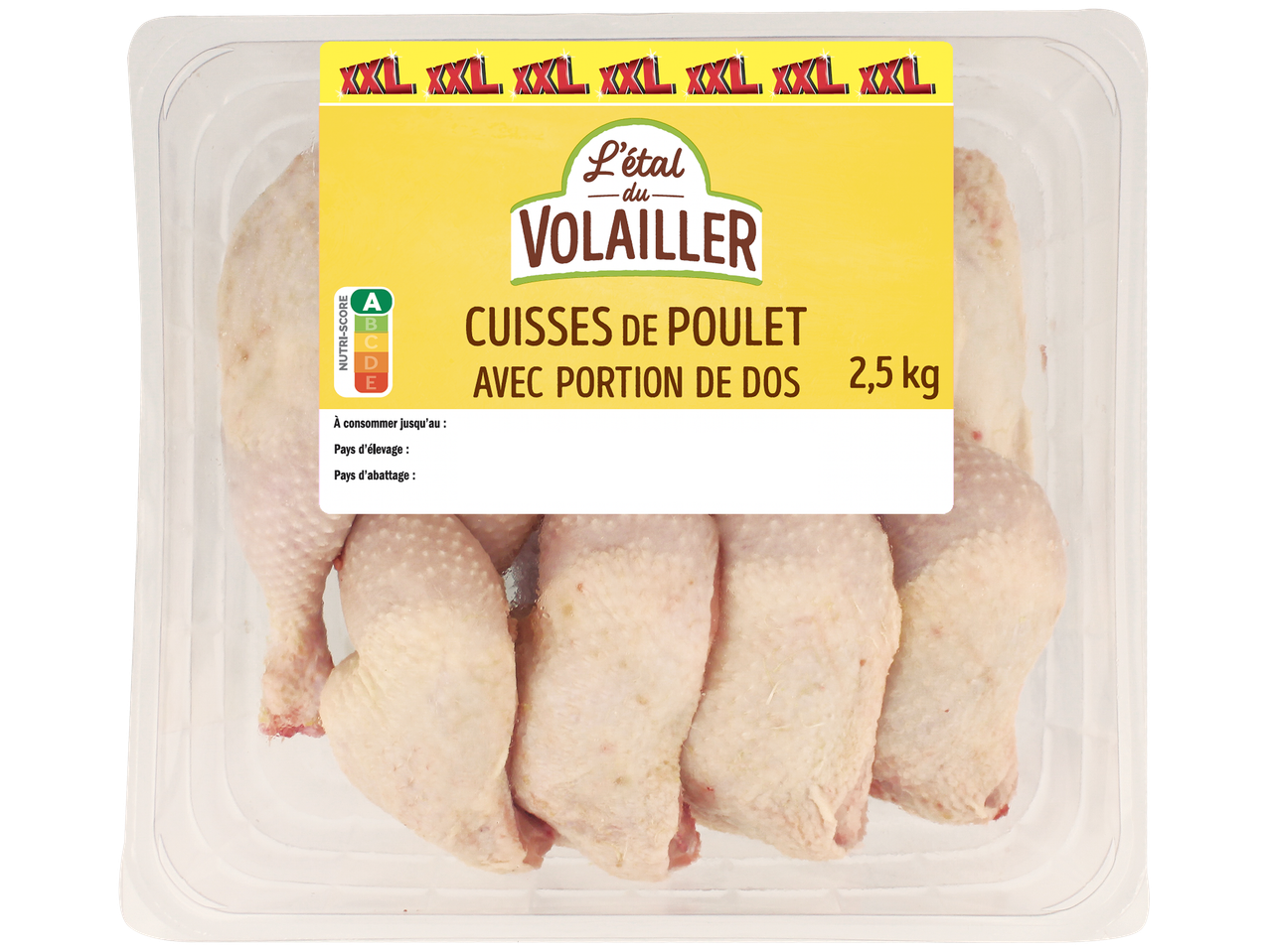 Cuisses de poulet avec portion de dos, 2,5 kg, Nutri-Score A.