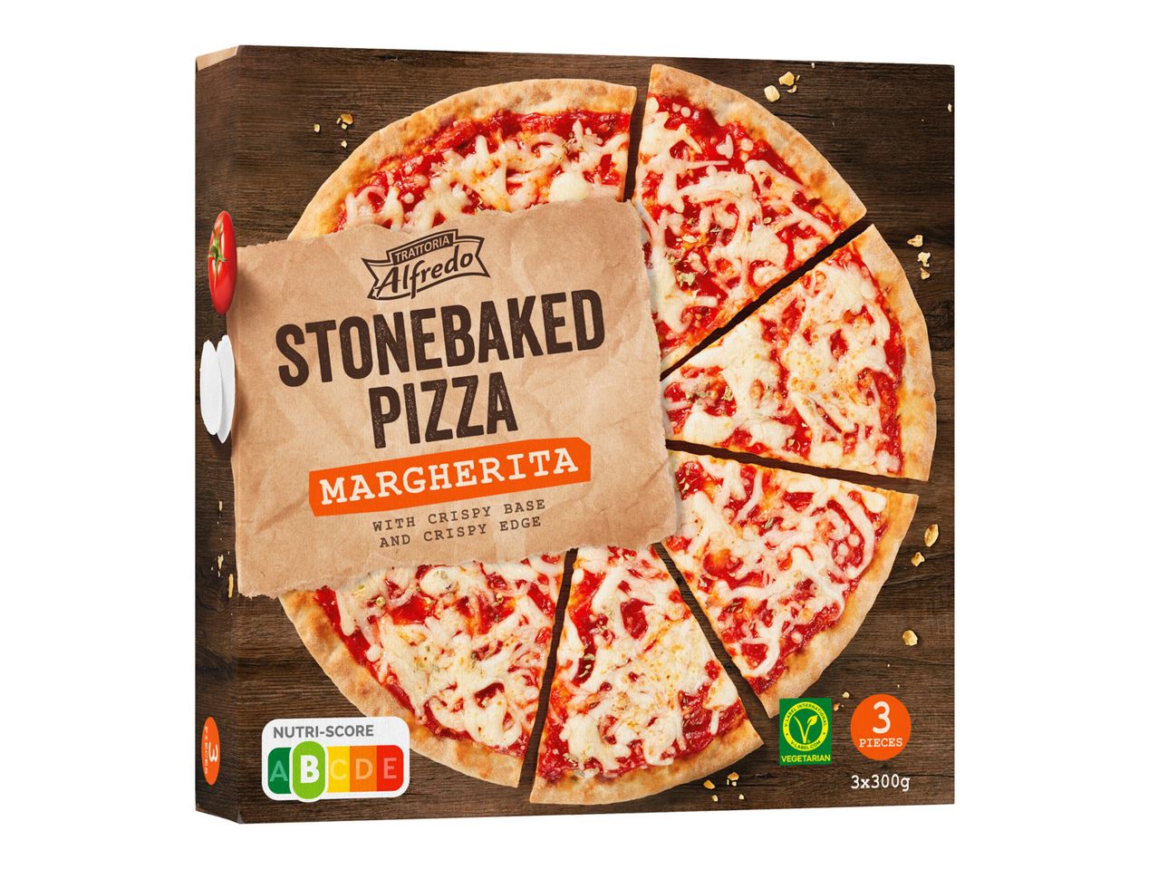 Trattoria Alfredo kőkemencében sült Margherita pizza: 3 fagyasztott pizza ropogós alappal és széllel.