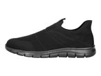 Black knitted slip-on sneaker with a textured sole.