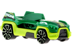 Hot Wheels green and lime green toy car with 'DRONE' text on the back.