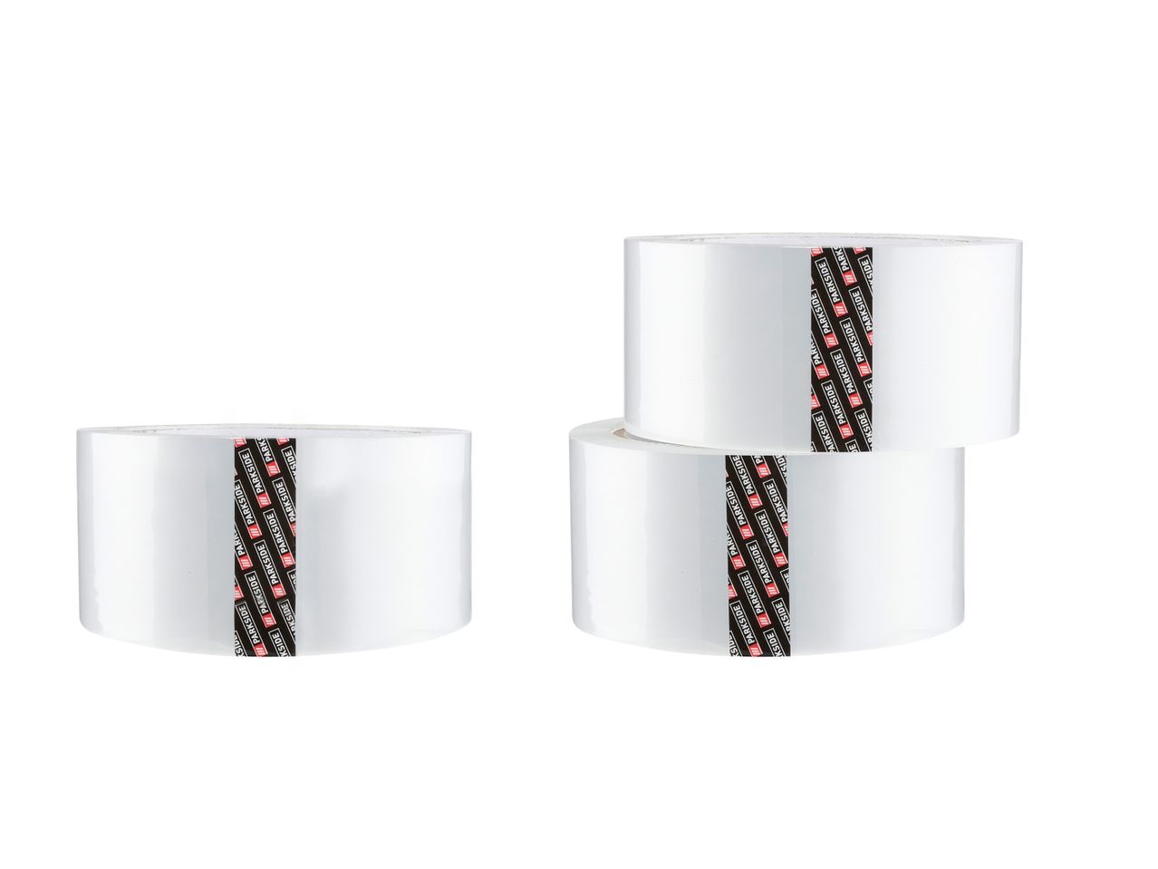 Three rolls of Parkside packing tape are shown against a white background.